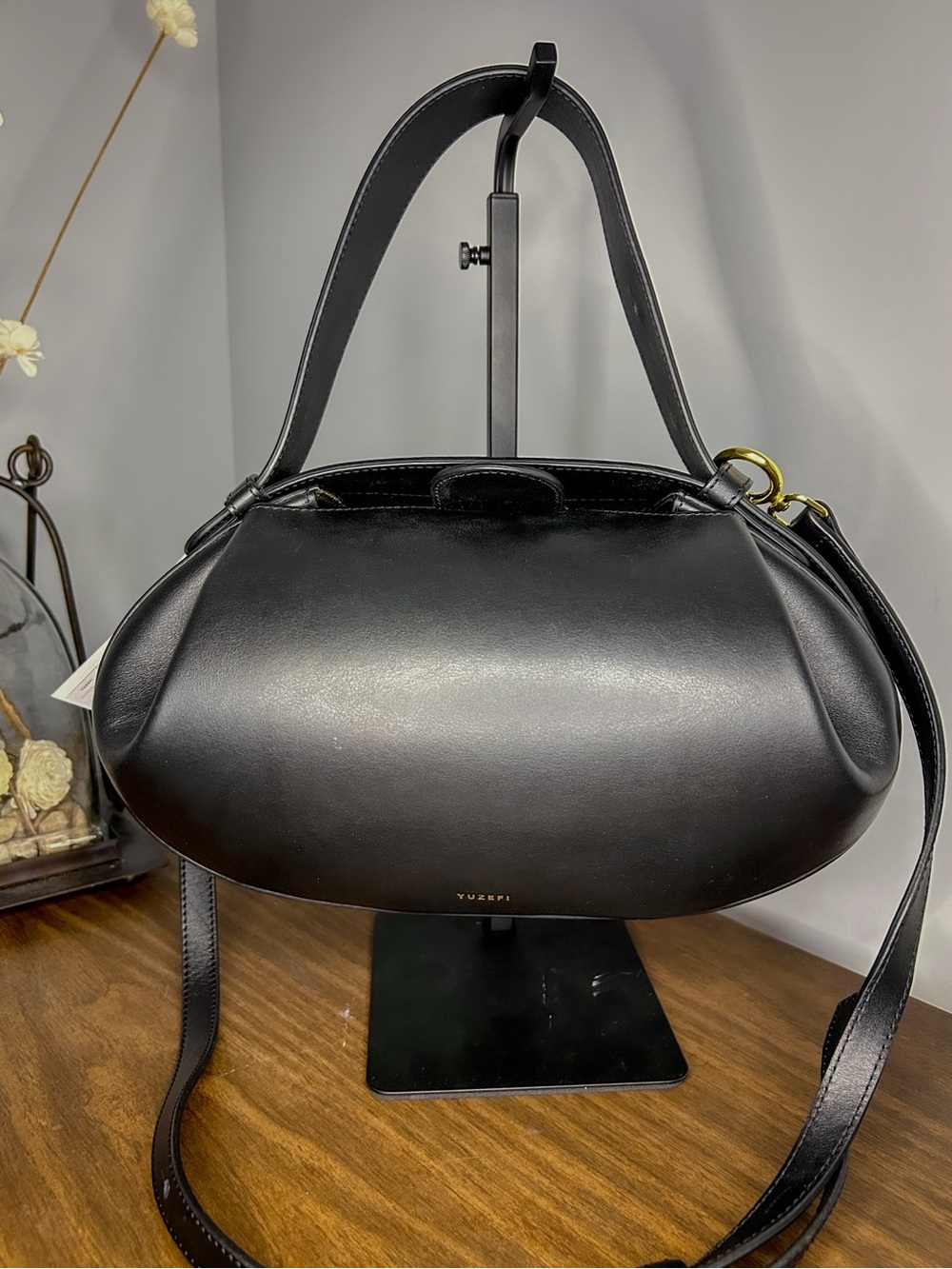 Yuzefi NWT Loaf Black Leather Top Handle Crossbody Bag Made in Spain